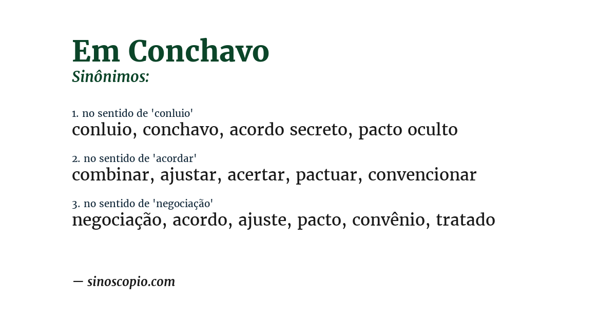 Sinônimo de em conchavo