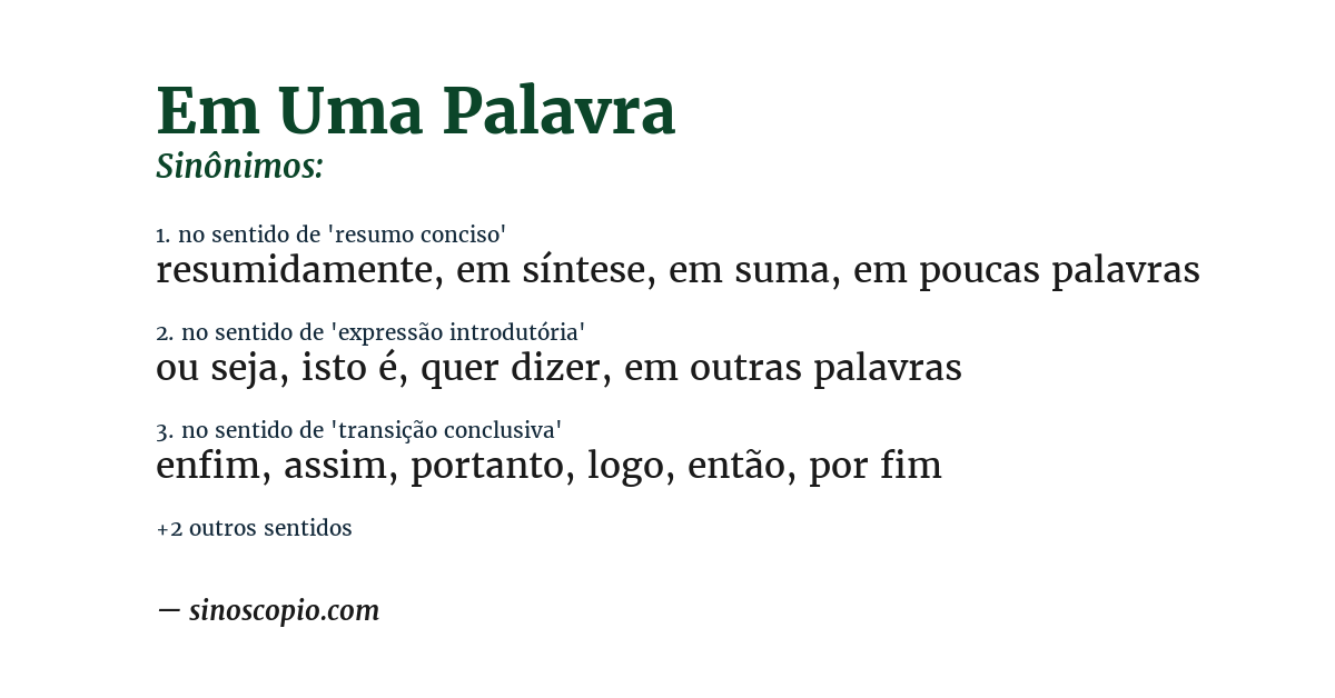 Sinônimo de em uma palavra