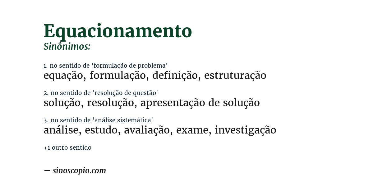 Sinônimo de equacionamento