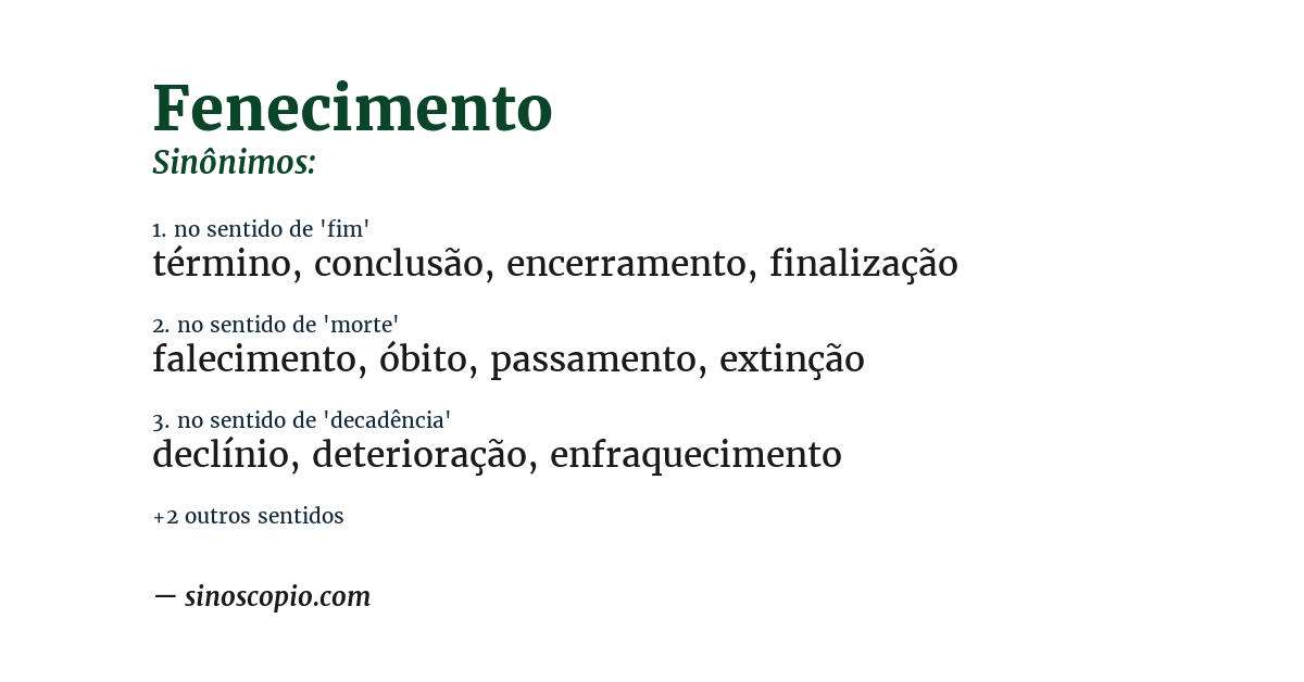 Sinônimo de fenecimento