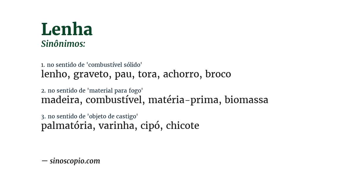 Sinônimo de lenha