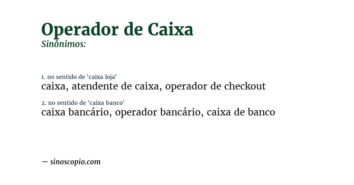 Sinônimo de operador de caixa