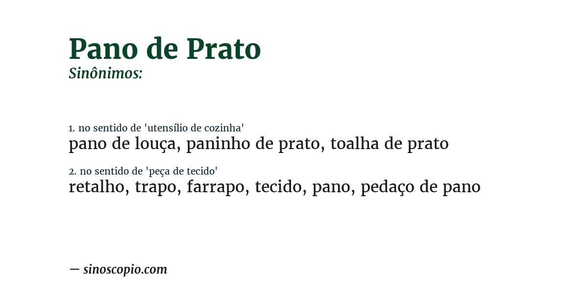 Sinônimo de pano de prato