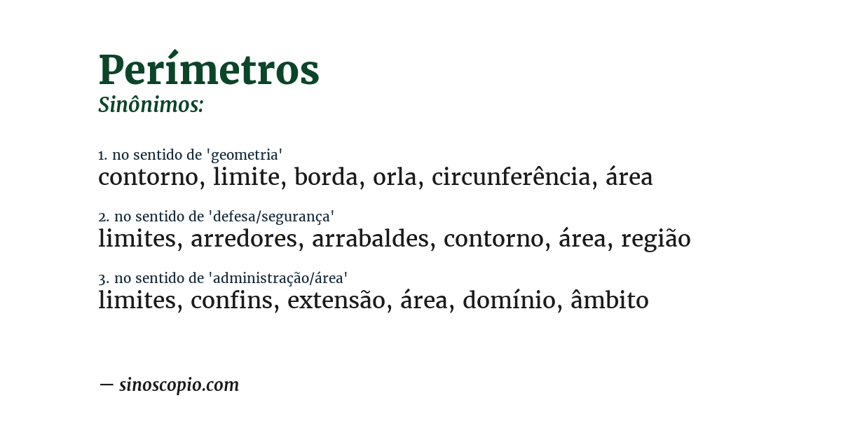 Sinônimo de perímetros