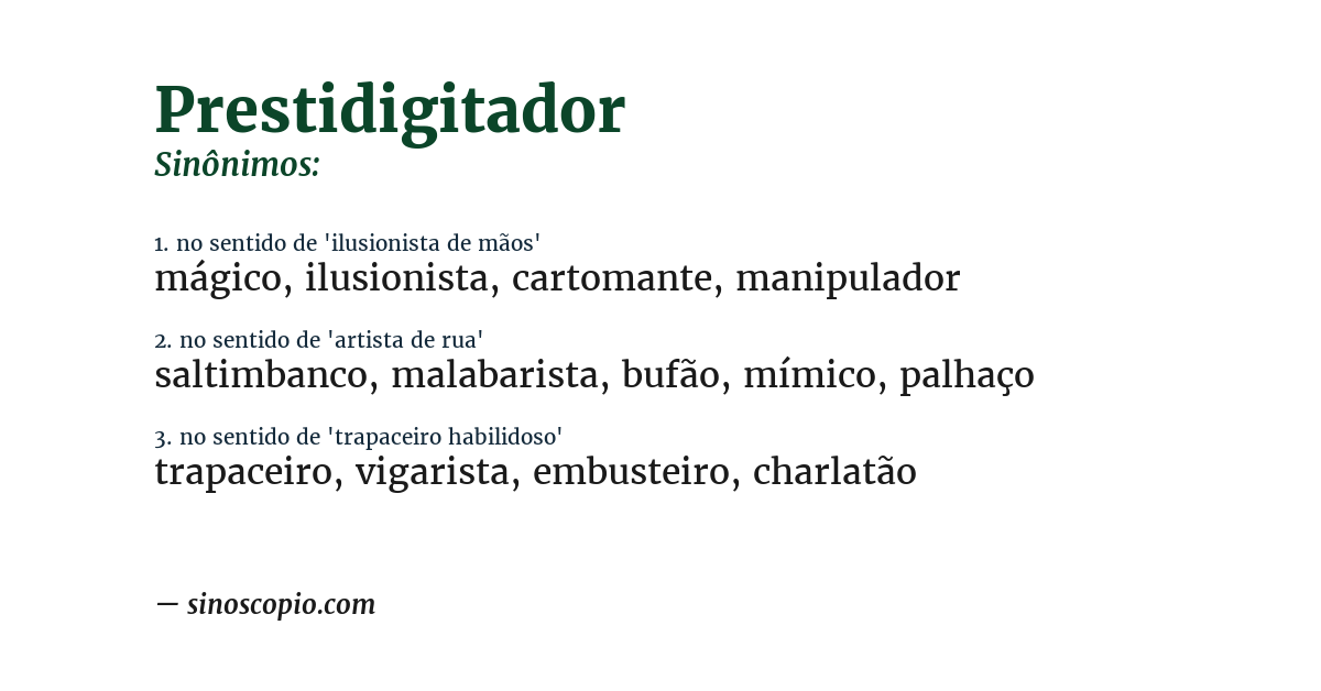 Sinônimo de prestidigitador