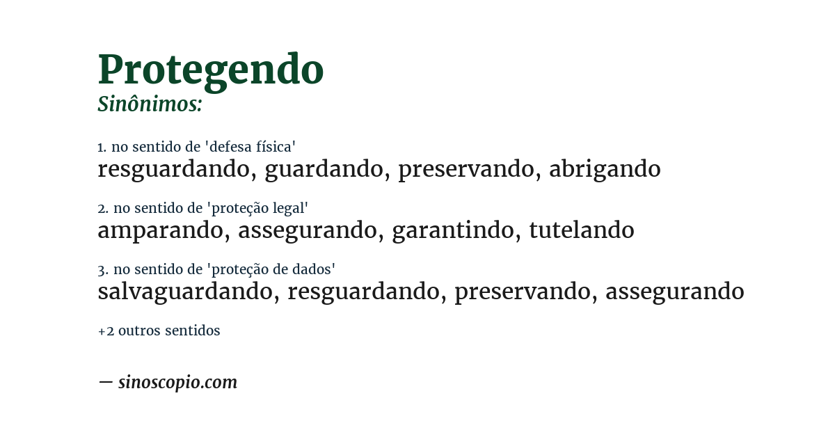 Sinônimo de protegendo