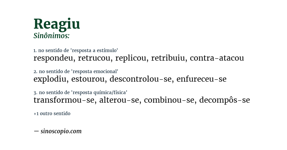 Sinônimo de reagiu
