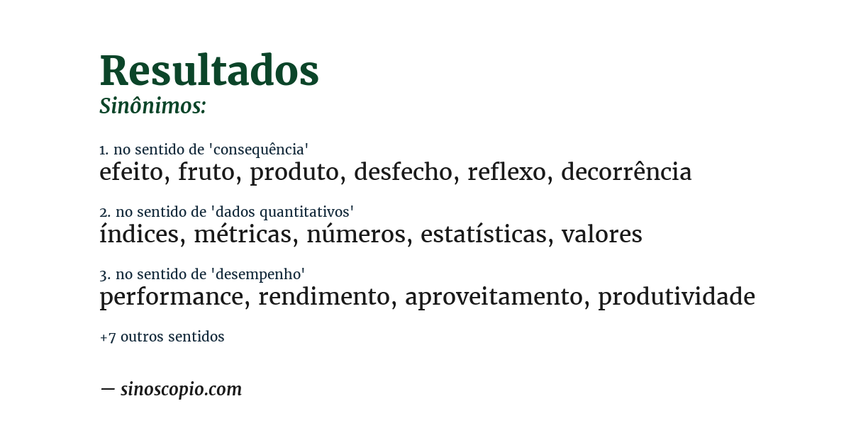 Sinônimo de resultados