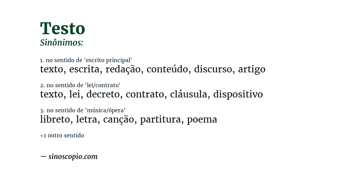 Sinônimo de testo