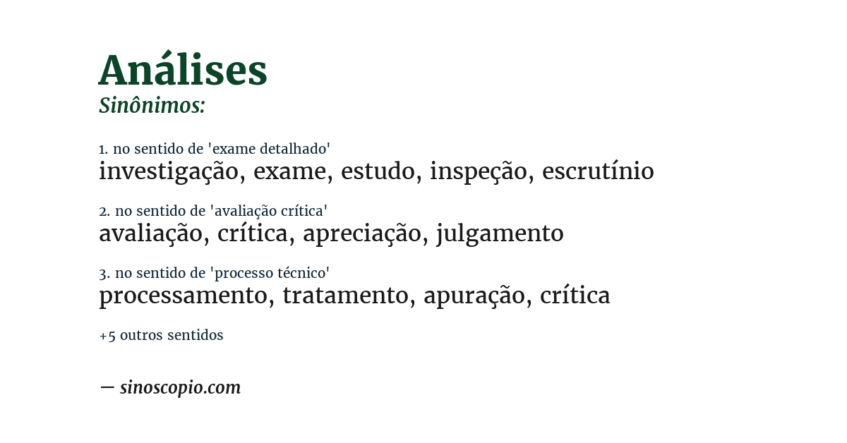 Sinônimo de análises