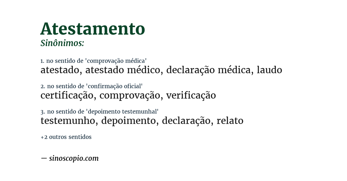 Sinônimo de atestamento