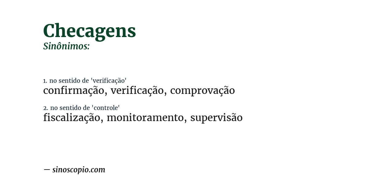 Sinônimo de checagens