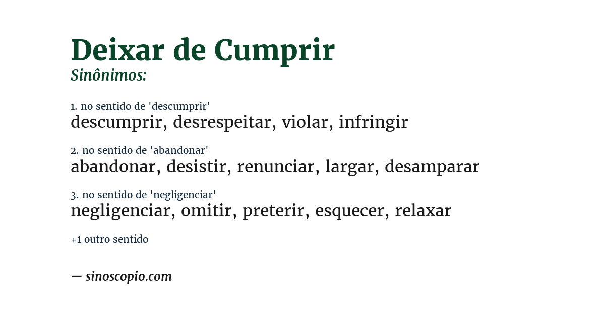 Sinônimo de deixar de cumprir