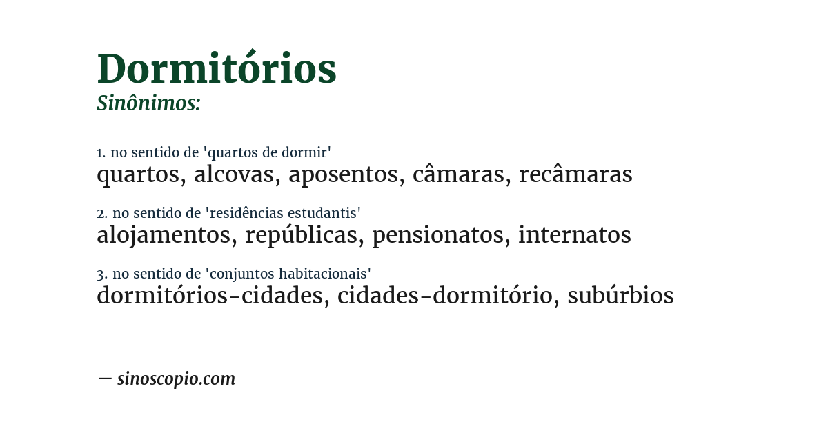 Sinônimo de dormitórios