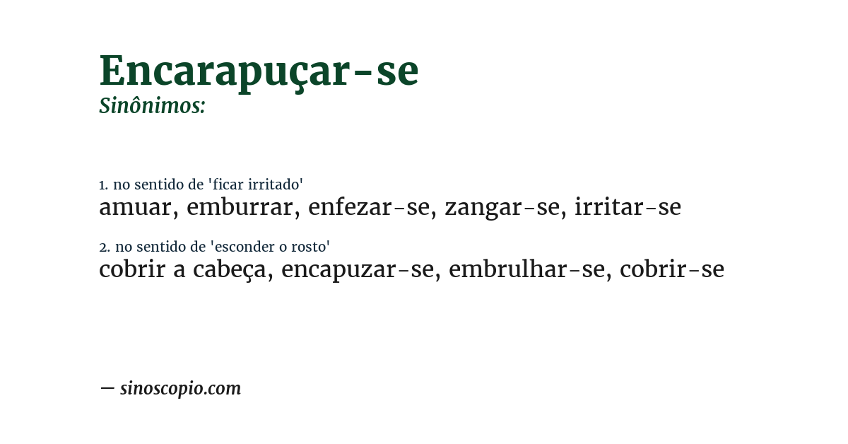 Sinônimo de encarapuçar-se