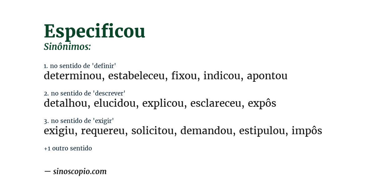 Sinônimo de especificou