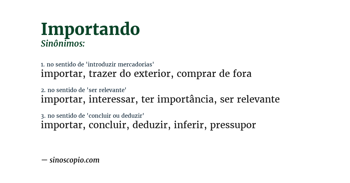 Sinônimo de importando