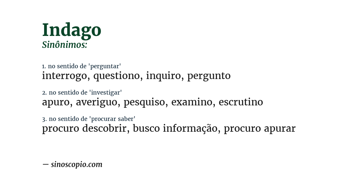 Sinônimo de indago