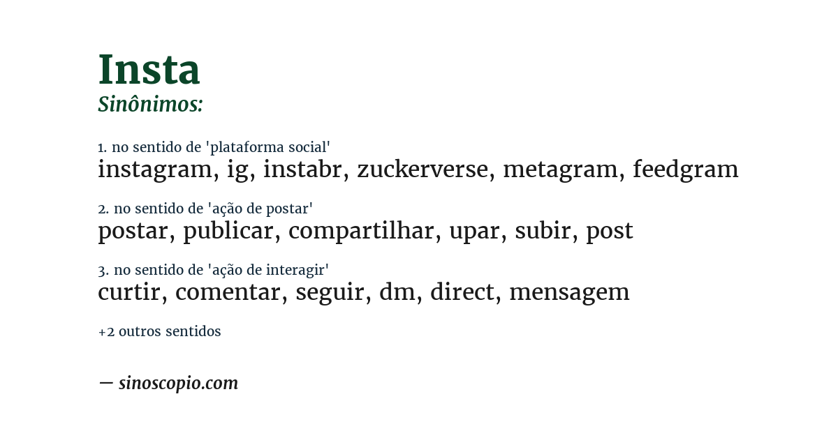 Sinônimo de insta