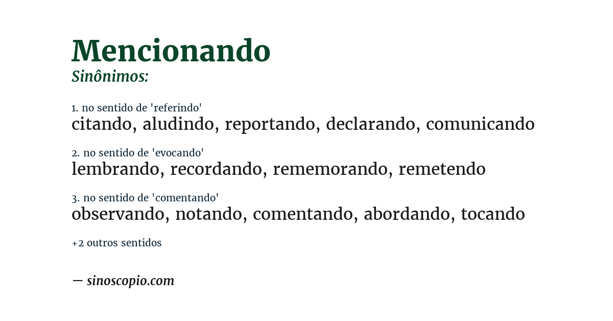 Sinônimo de mencionando