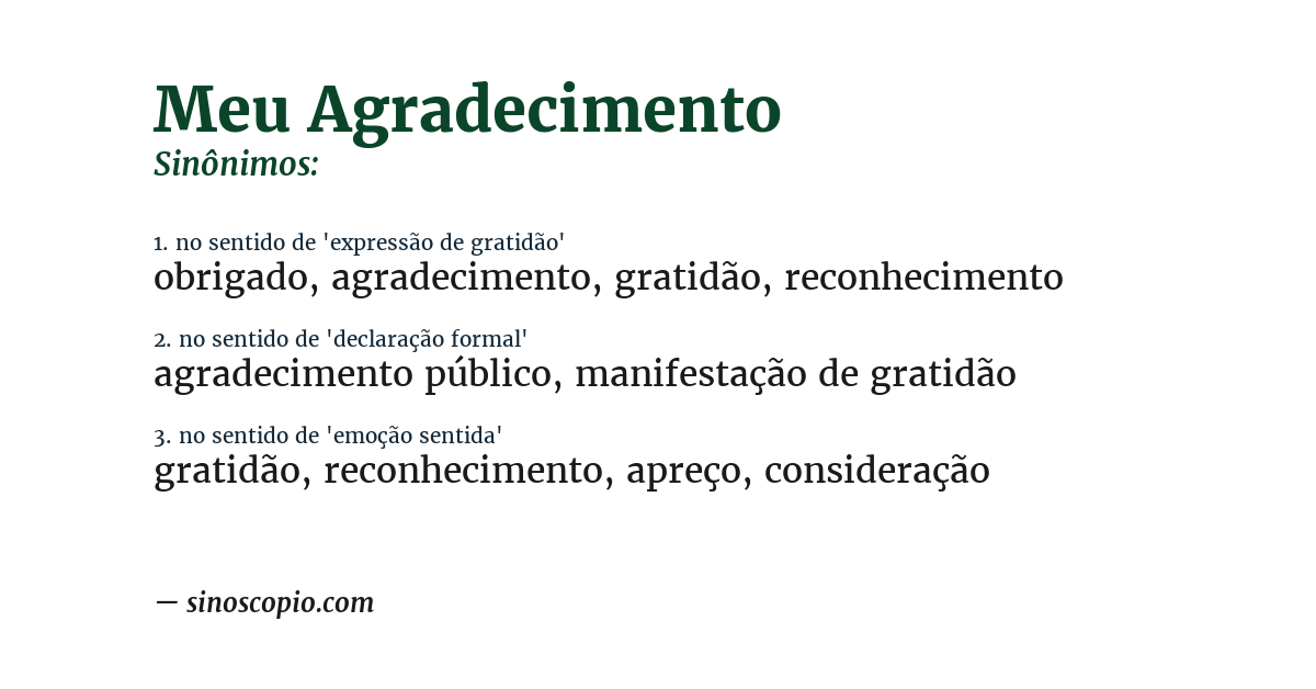 Sinônimo de meu agradecimento