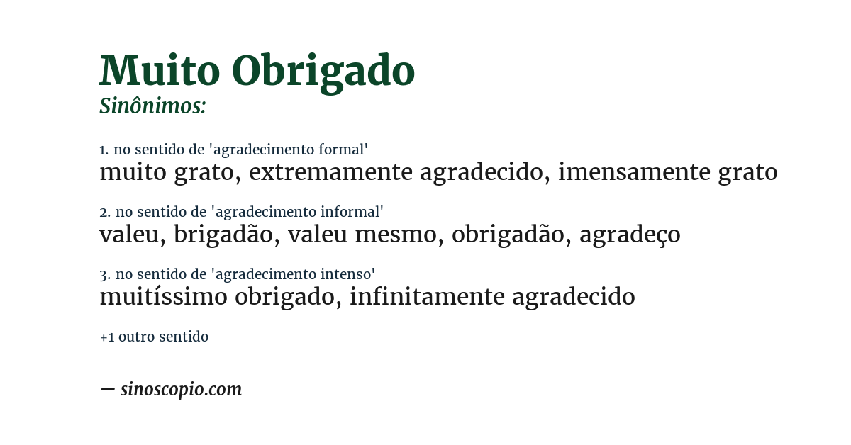 Sinônimo de muito obrigado