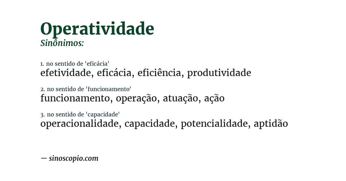 Sinônimo de operatividade