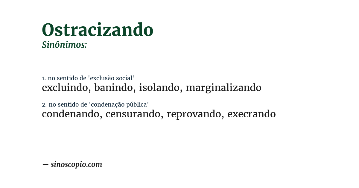 Sinônimo de ostracizando