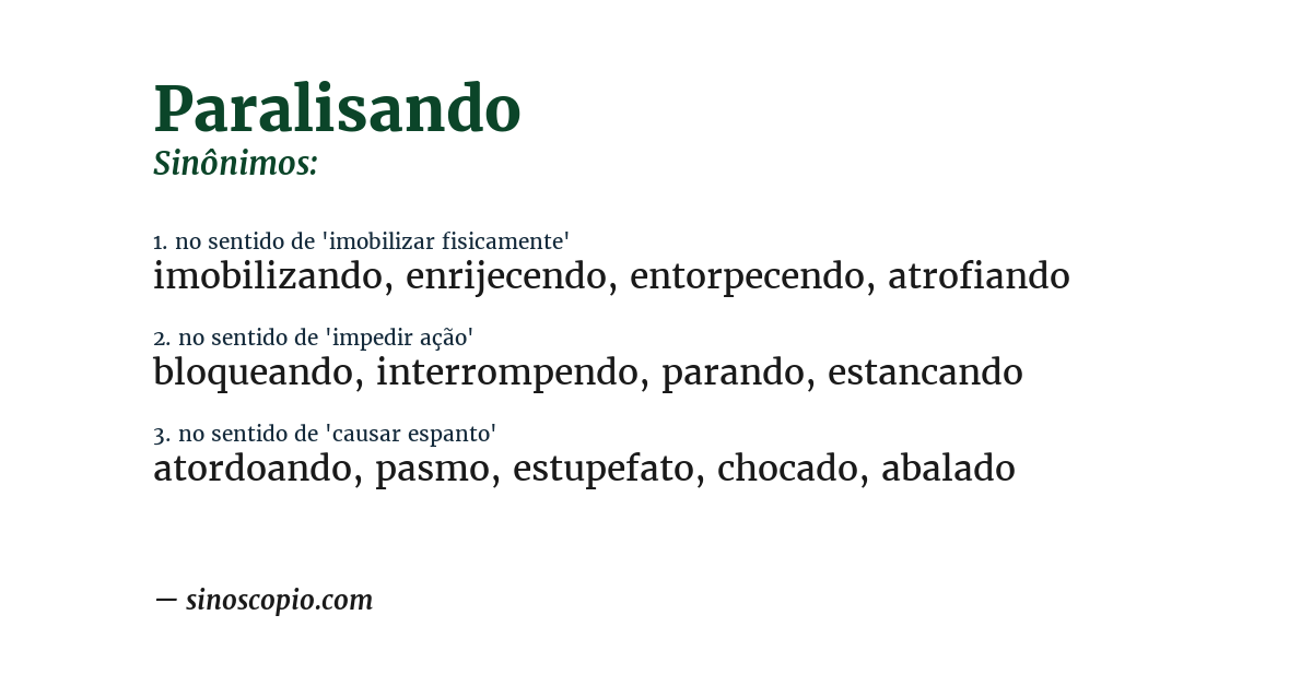 Sinônimo de paralisando