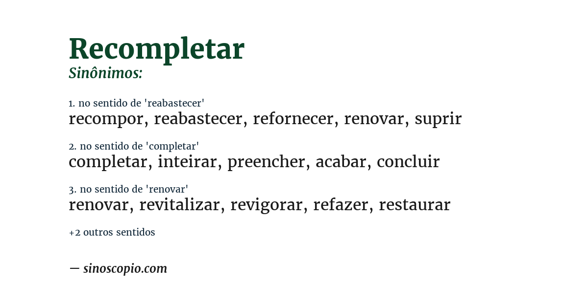 Sinônimo de recompletar