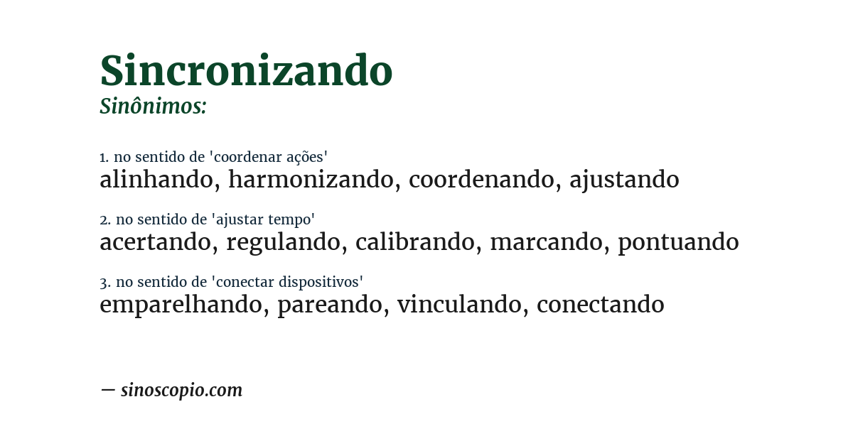 Sinônimo de sincronizando