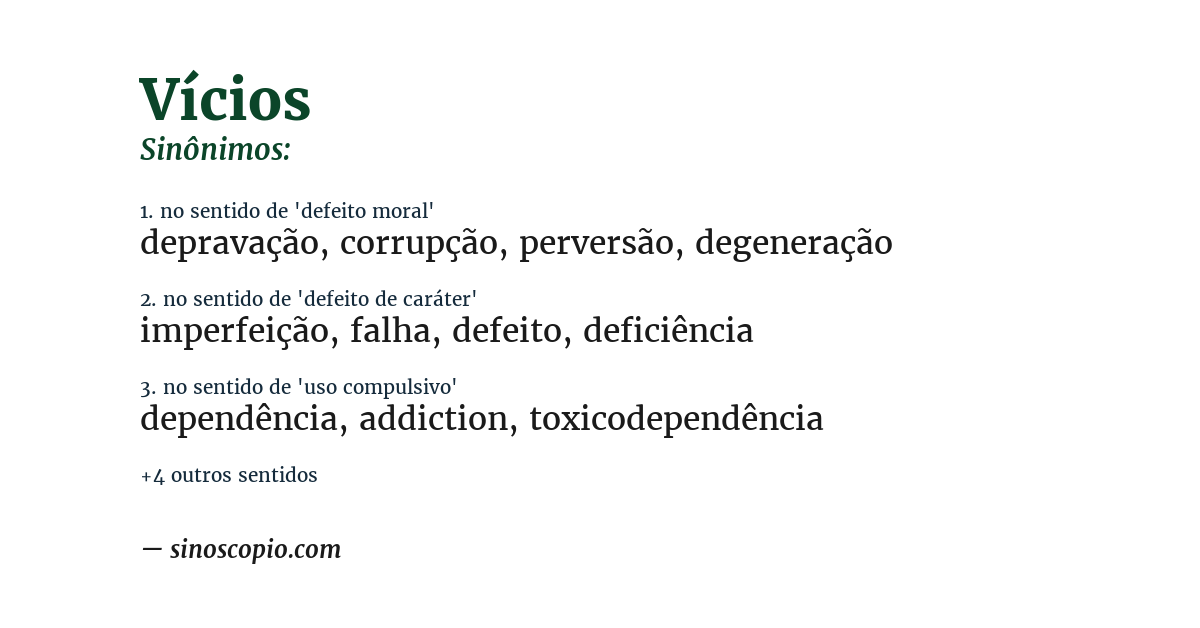 Sinônimo de vícios