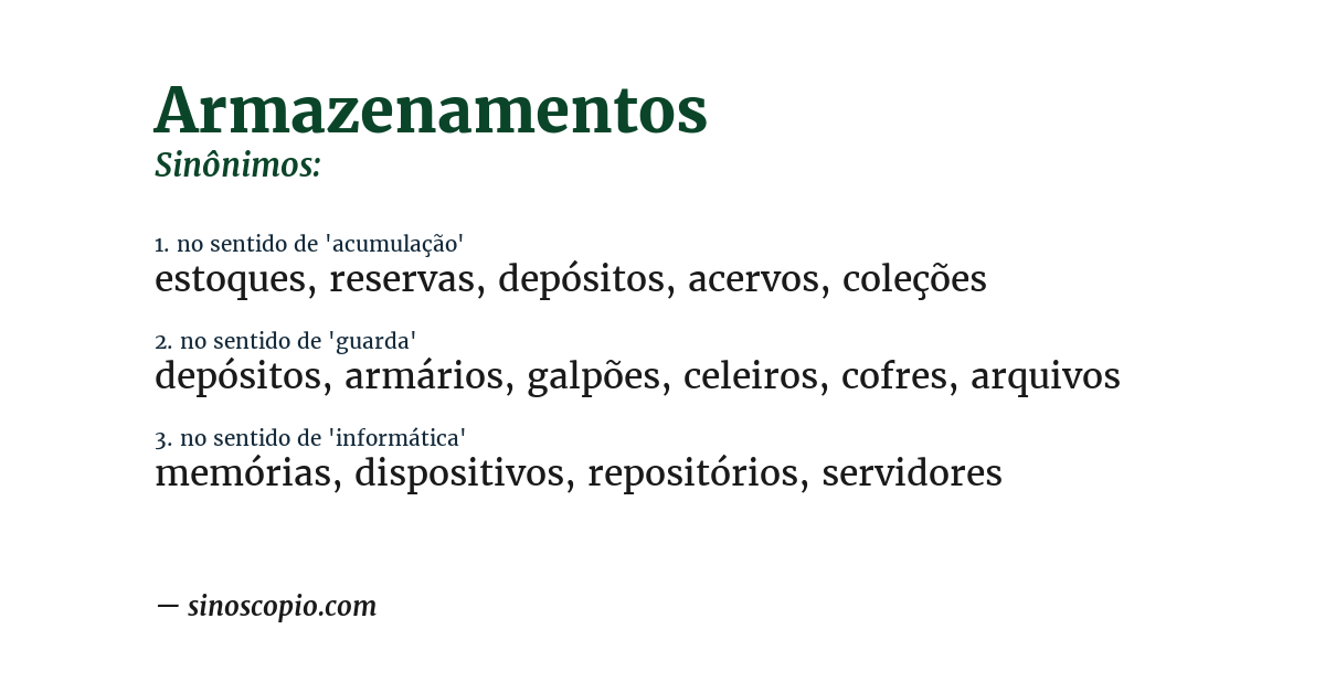 Sinônimo de armazenamentos
