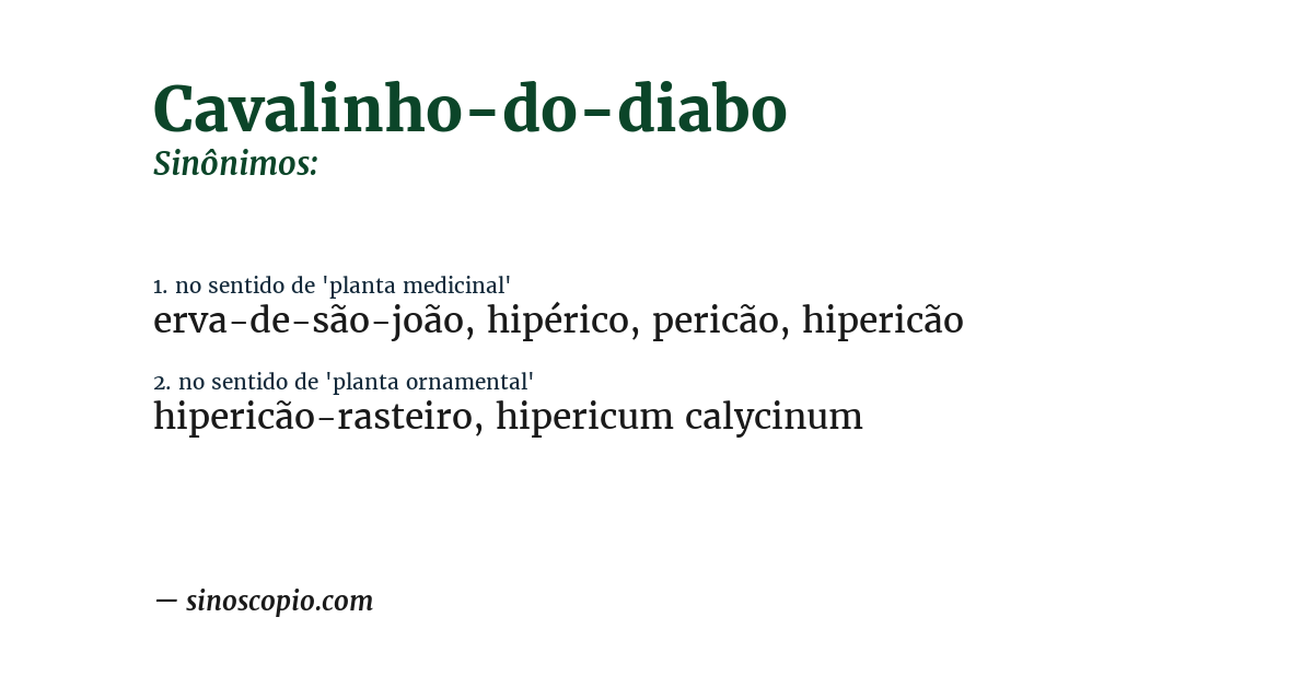Sinônimo de cavalinho-do-diabo