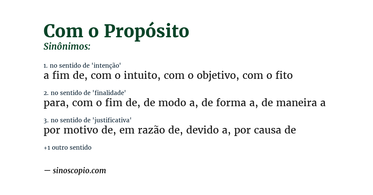 Sinônimo de com o propósito