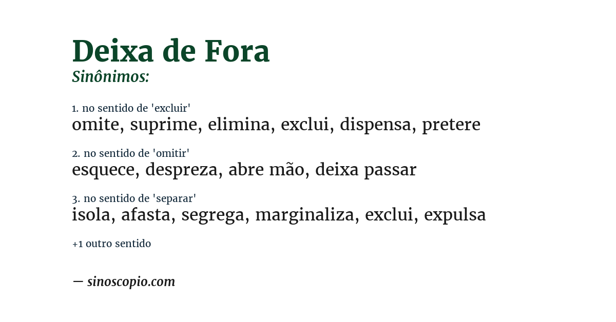 Sinônimo de deixa de fora