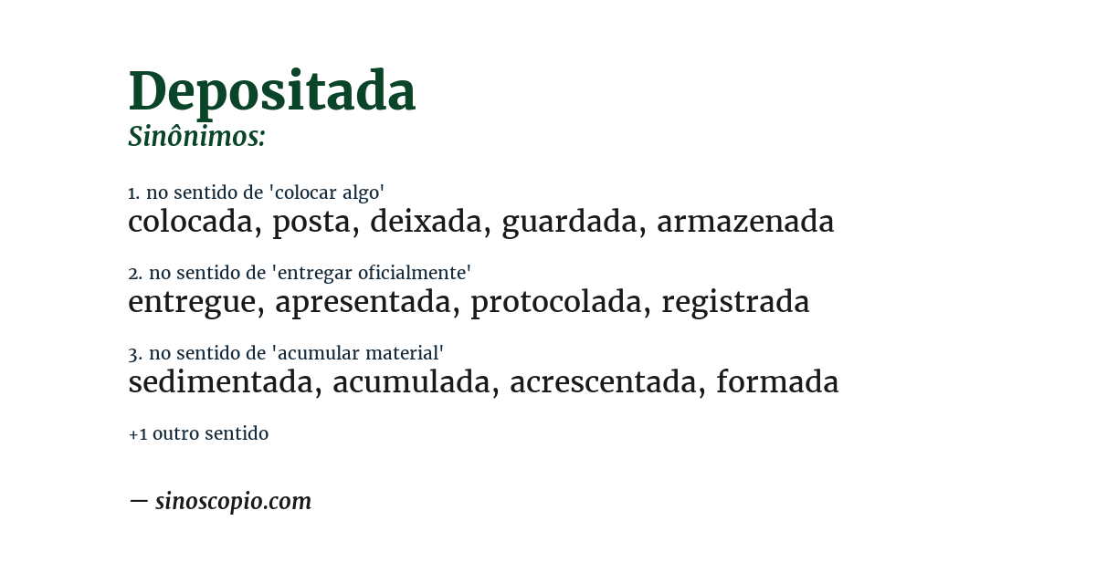 Sinônimo de depositada