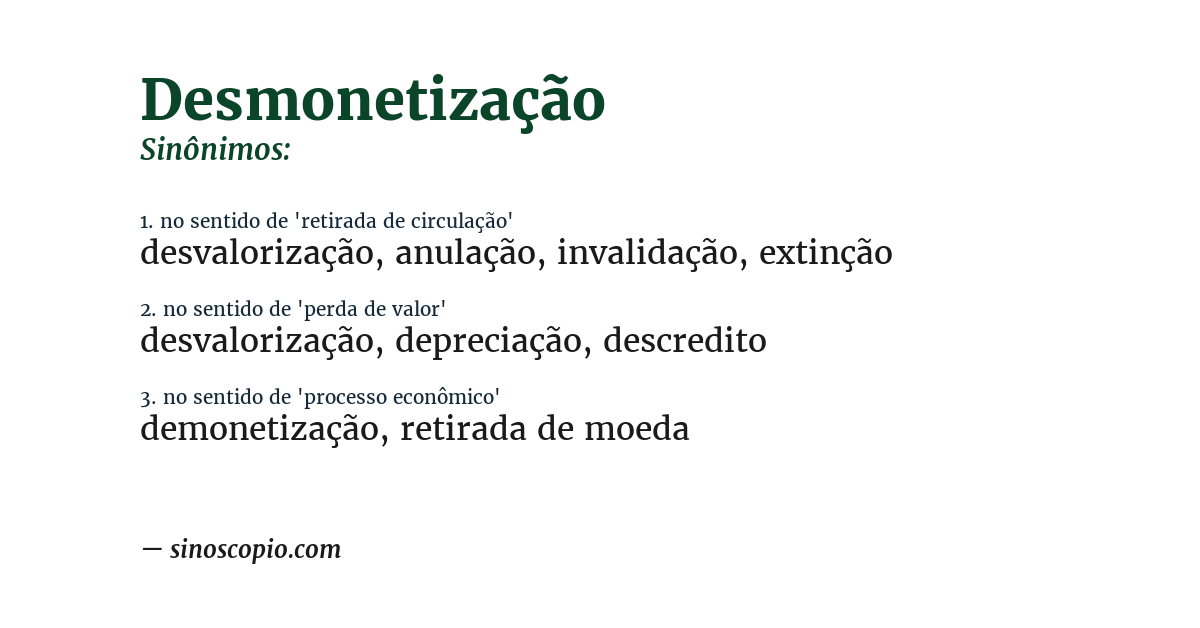 Sinônimo de desmonetização