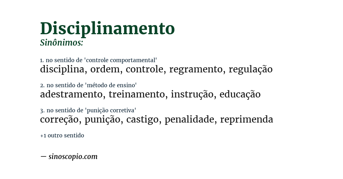 Sinônimo de disciplinamento