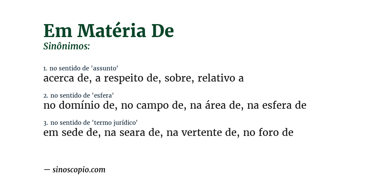 Sinônimo de em matéria de