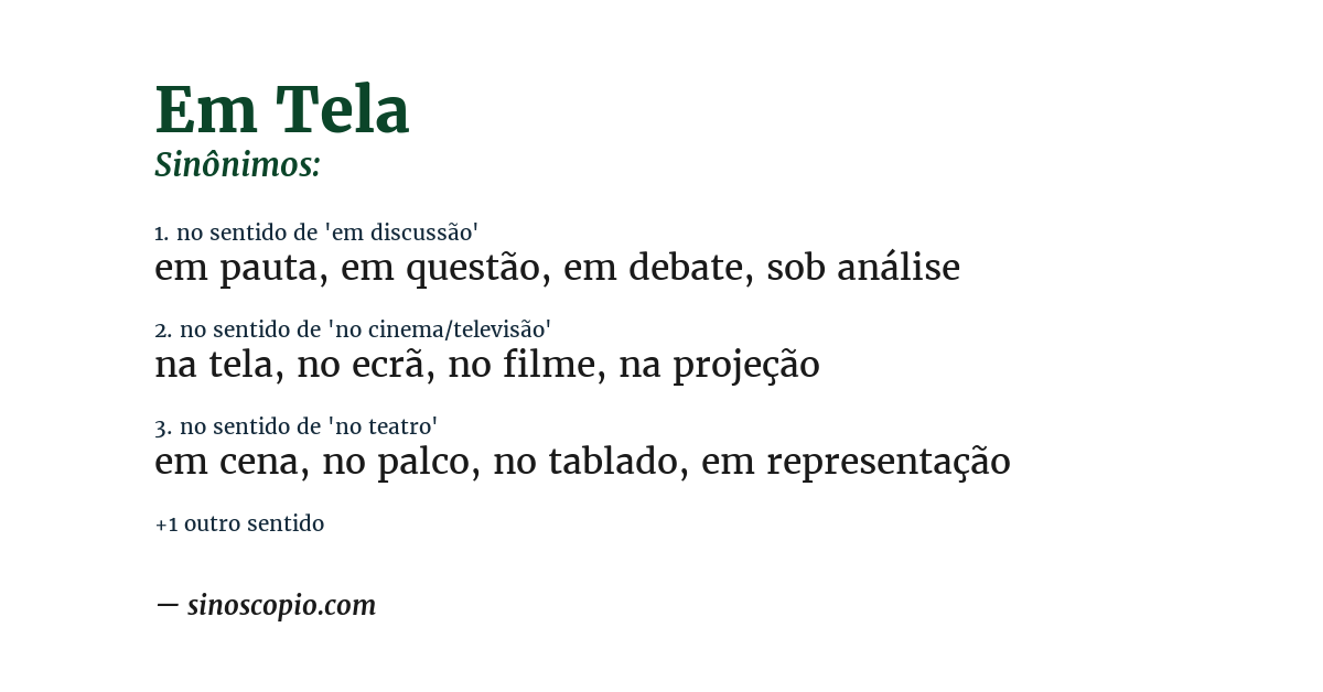 Sinônimo de em tela