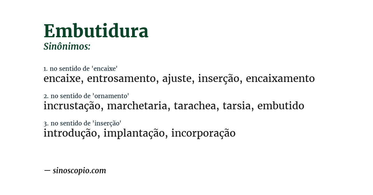 Sinônimo de embutidura