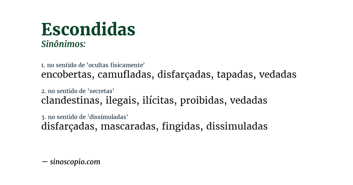 Sinônimo de escondidas