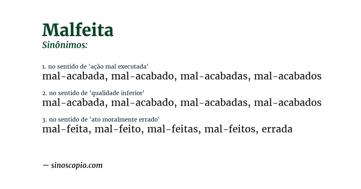 Sinônimo de malfeita