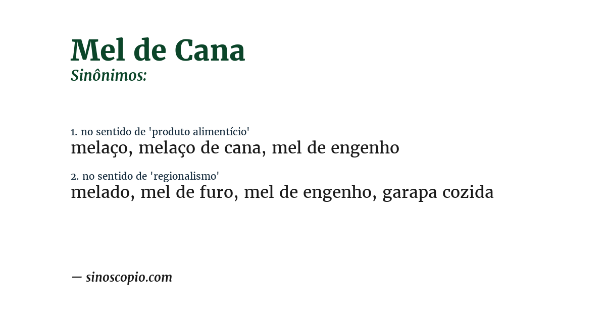 Sinônimo de mel de cana