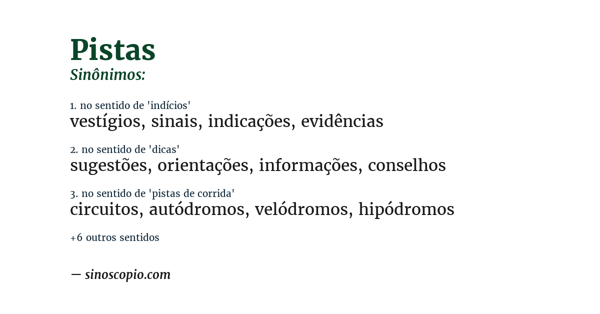 Sinônimo de pistas