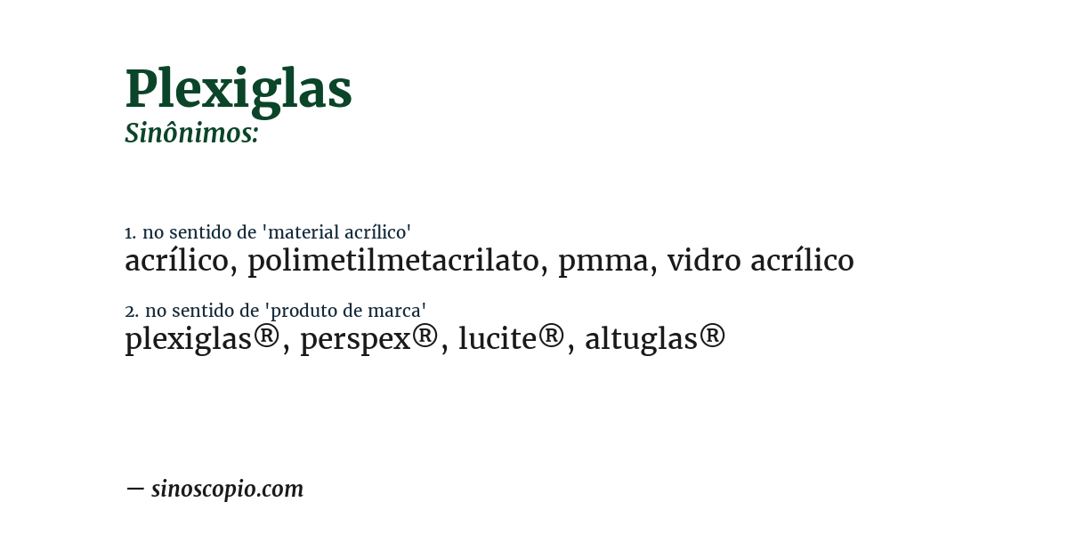 Sinônimo de plexiglas