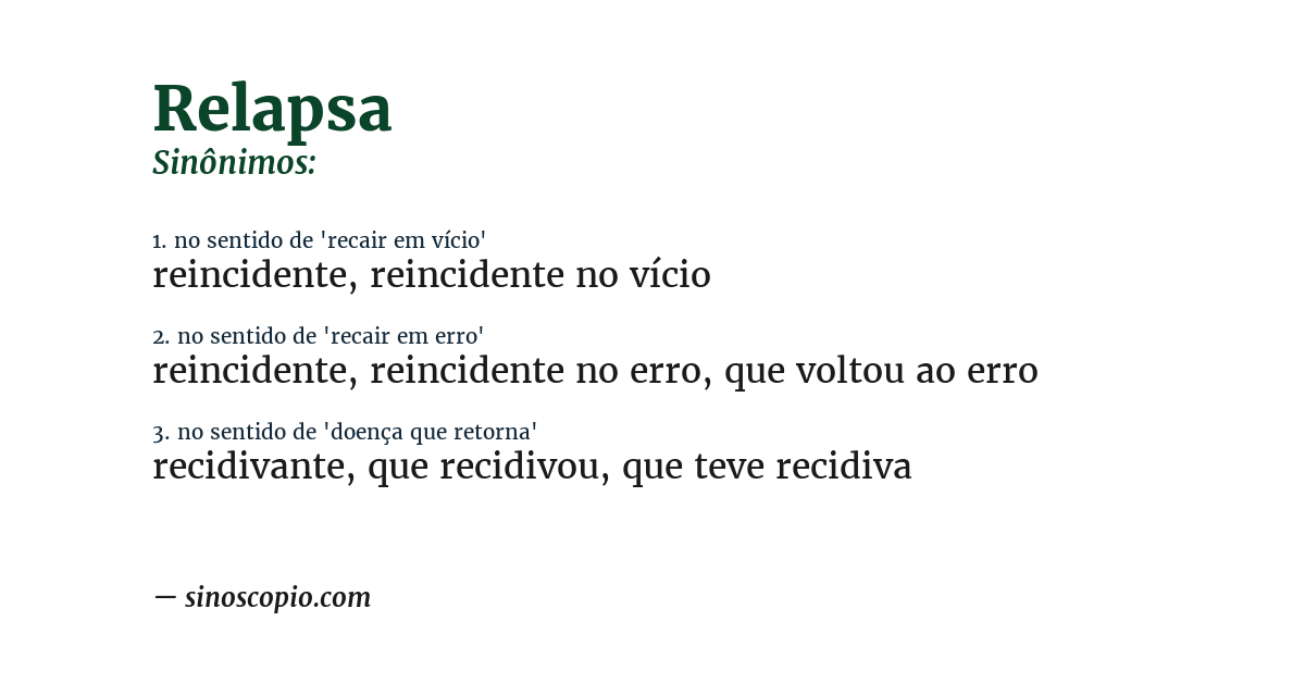 Sinônimo de relapsa