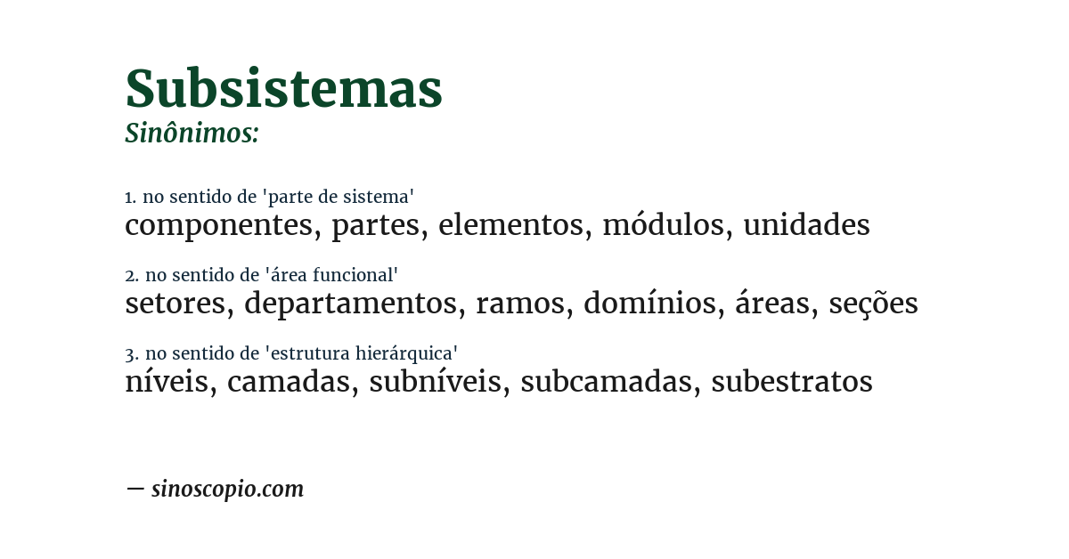 Sinônimo de subsistemas
