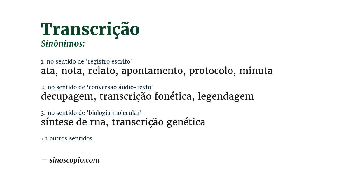 Sinônimo de transcrição